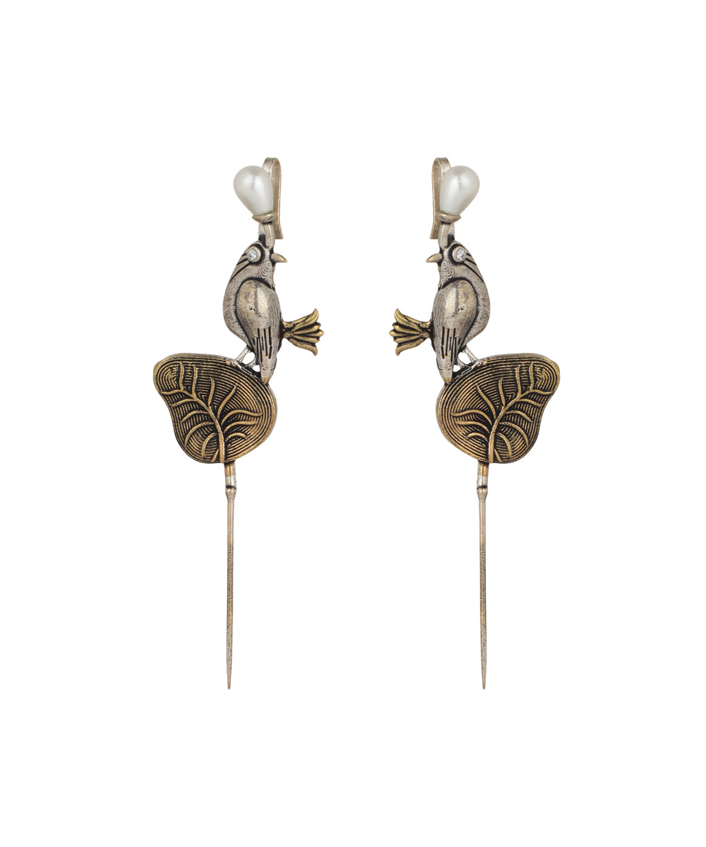 Bird and Leaf Drop Earrings | Stylika