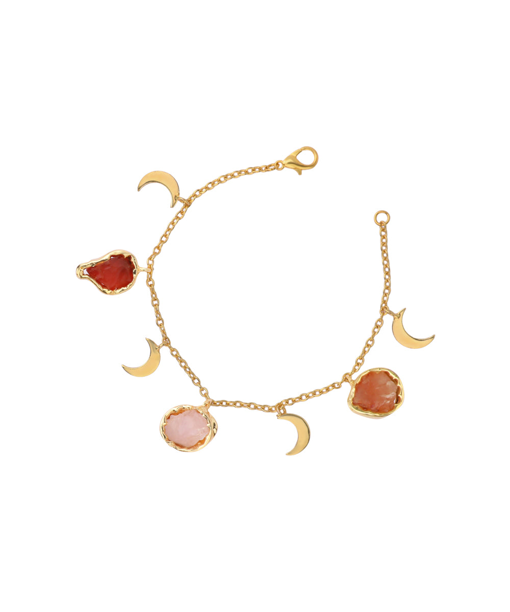 Crescent Charm Uncut Rough Stone Chain Bracelet | Stylika