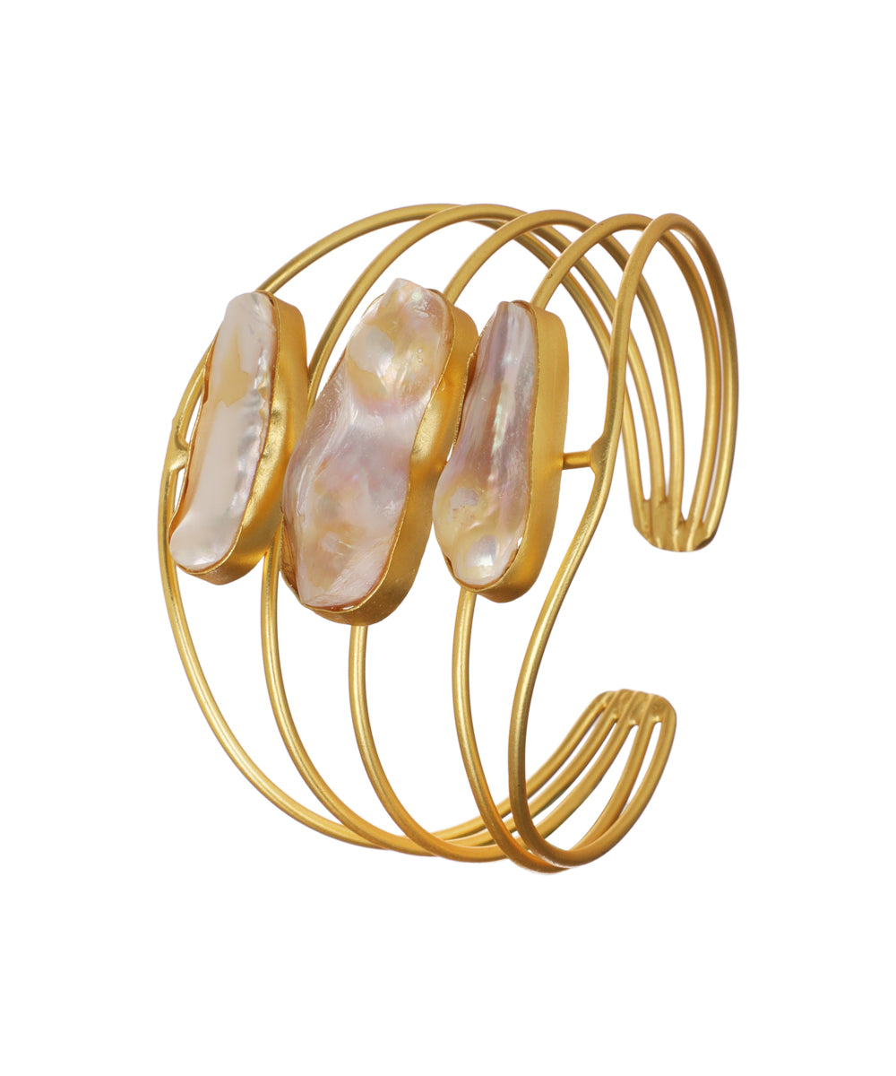 Layered Uncut Rough Stone Open Cuff Bracelet | Stylika