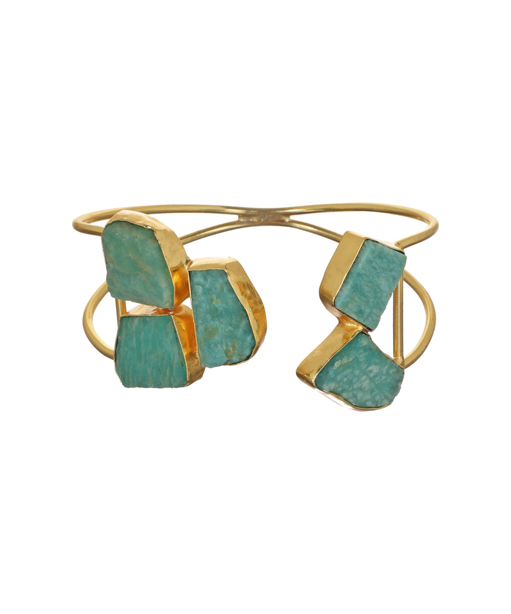 Geometric Uncut Rough Stone Open Cuff Bracelet | Stylika