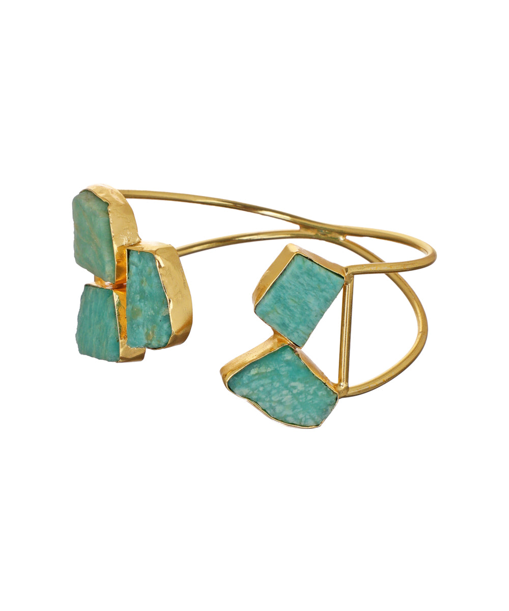 Geometric Uncut Rough Stone Open Cuff Bracelet | Stylika