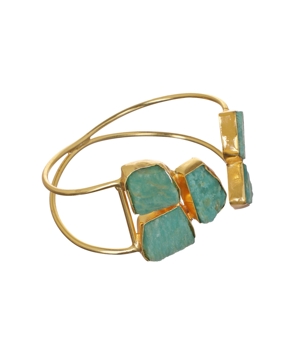 Geometric Uncut Rough Stone Open Cuff Bracelet | Stylika