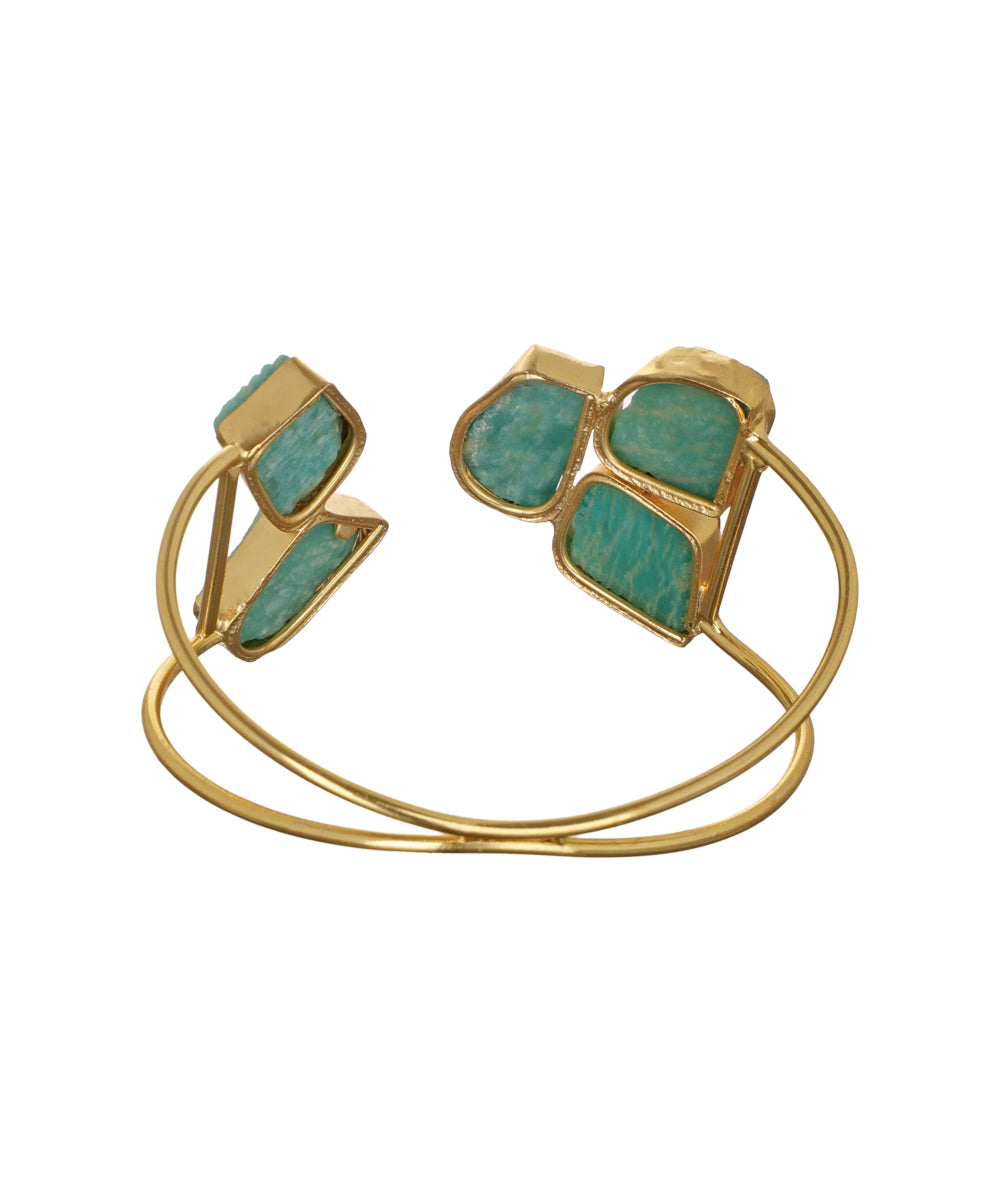 Geometric Uncut Rough Stone Open Cuff Bracelet | Stylika