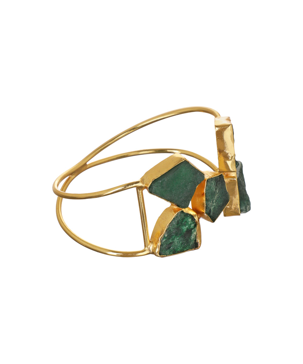 Geometric Uncut Rough Stone Open Cuff Bracelet | Stylika