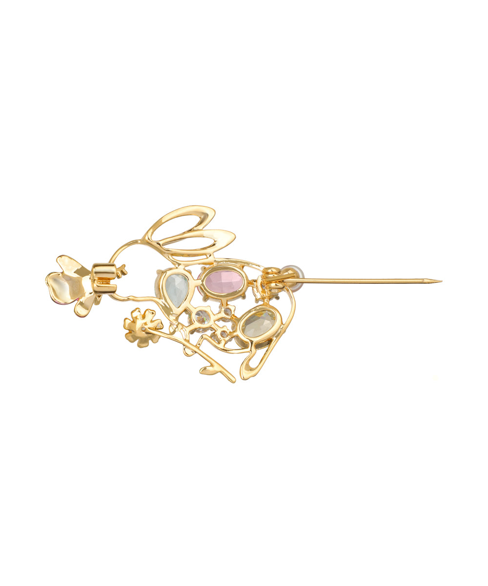 Bunny and Floral Motif Decorative Brooch | Stylika