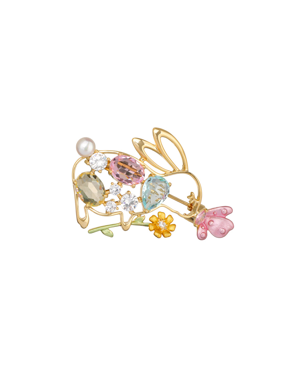 Bunny and Floral Motif Decorative Brooch | Stylika