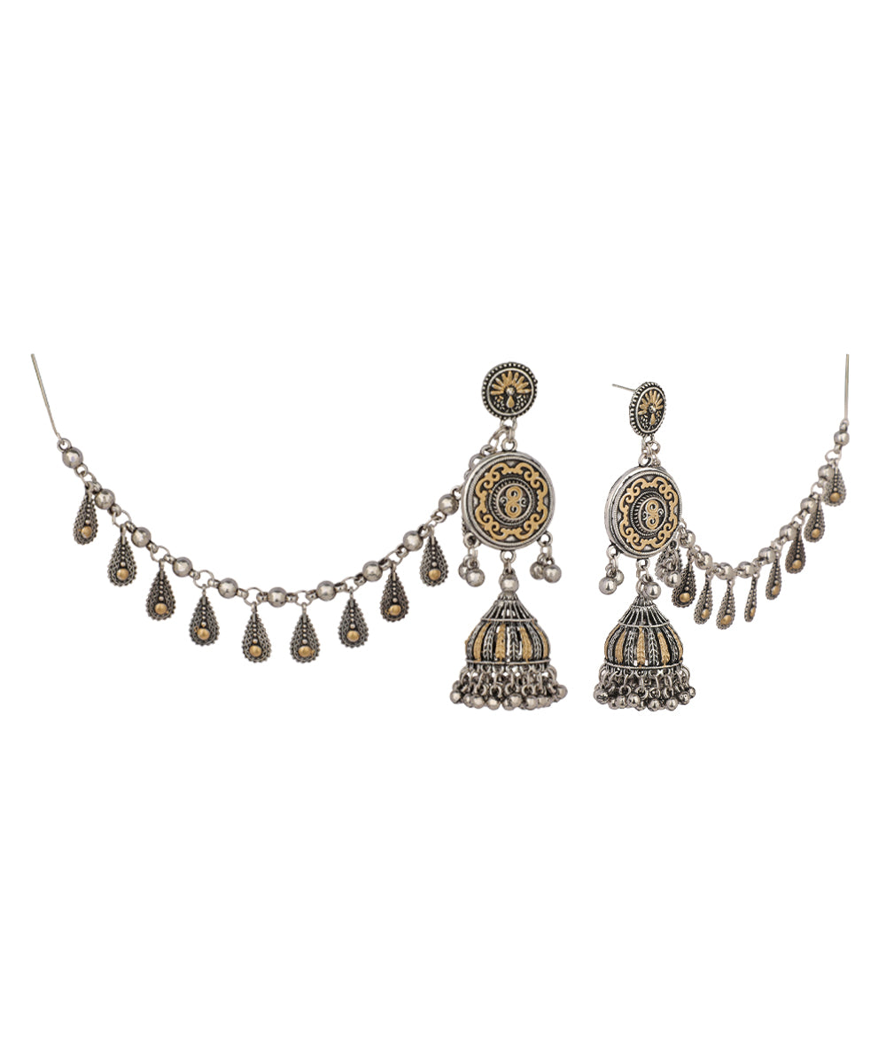 Dual-Tone Tiered Bahubali Style Drop Earrings | Stylika