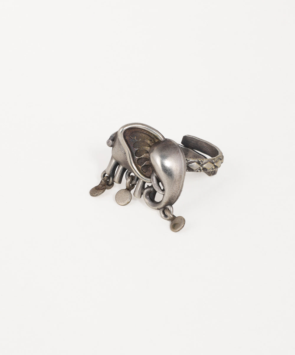 Statement oxidised elephant motif ring with intricate tribal detailing