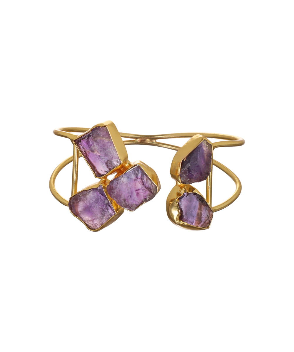 Geometric Uncut Rough Stone Open Cuff Bracelet | Stylika