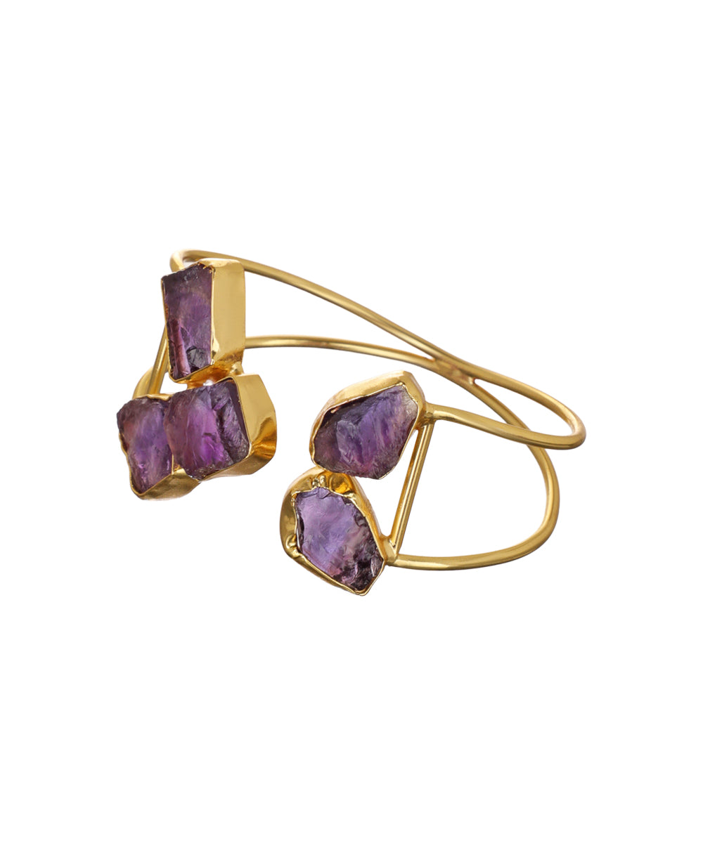 Geometric Uncut Rough Stone Open Cuff Bracelet | Stylika
