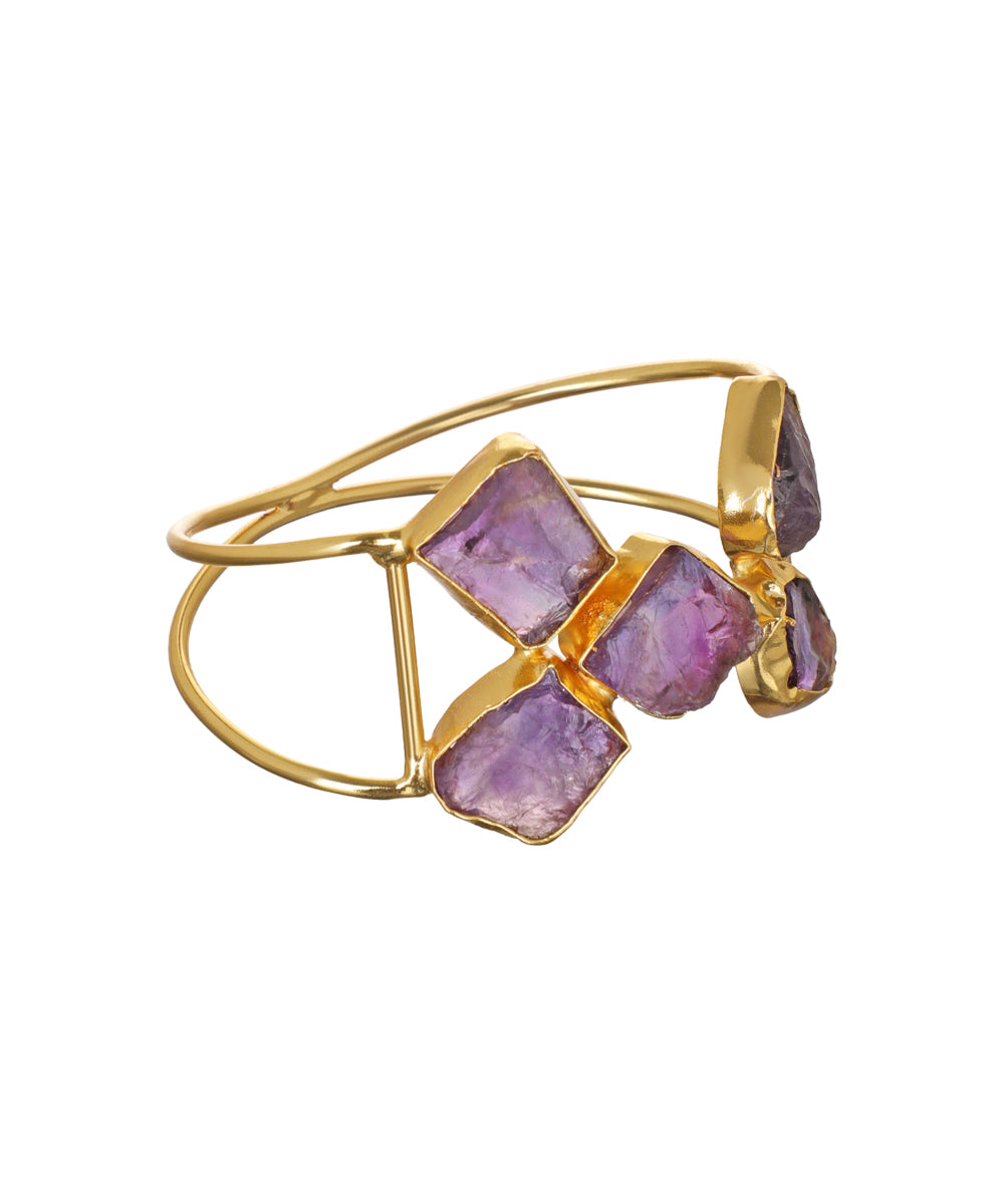 Geometric Uncut Rough Stone Open Cuff Bracelet | Stylika