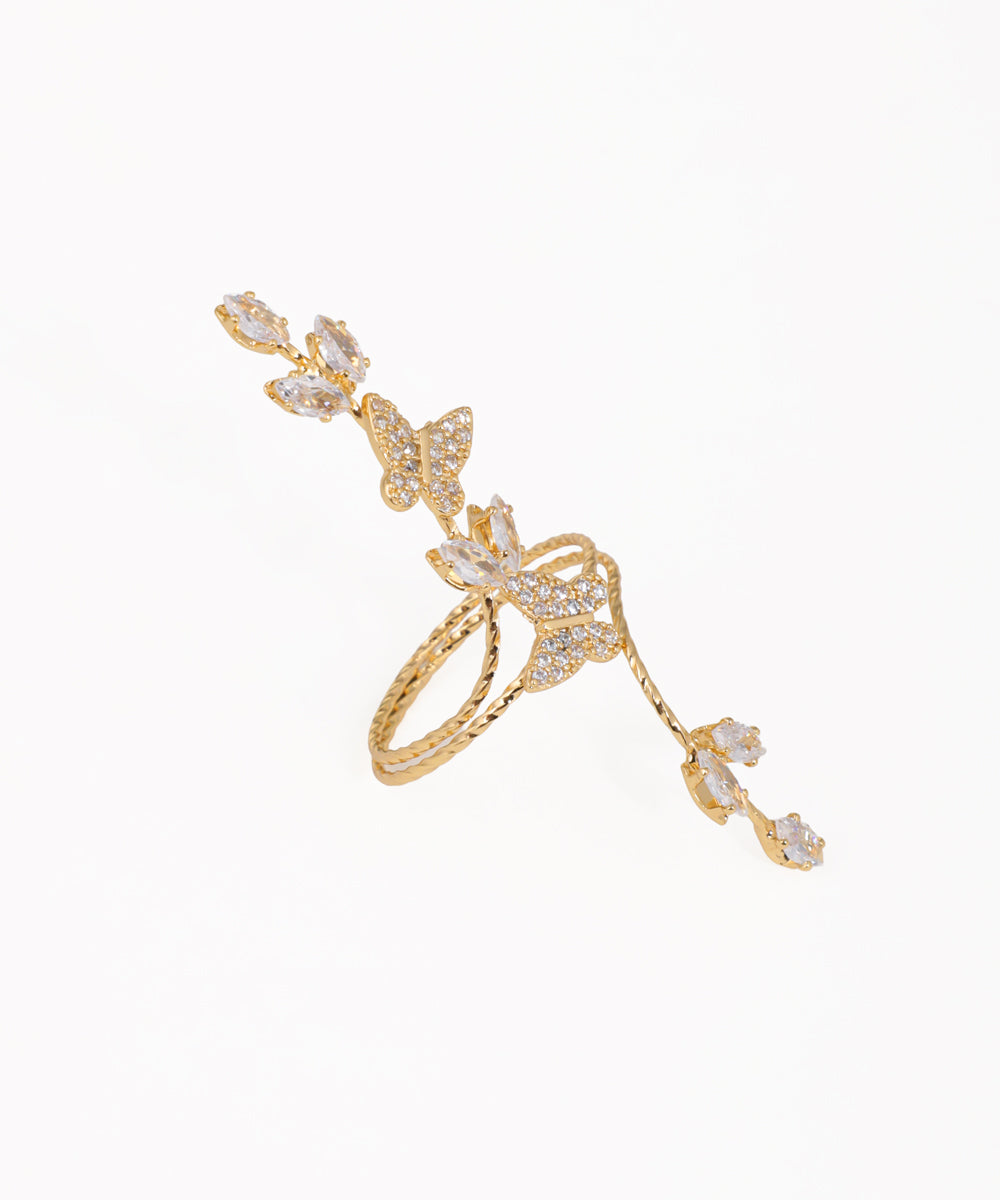 Sparkling Butterfly Vine Embellished Full-Finger Ring | Stylika