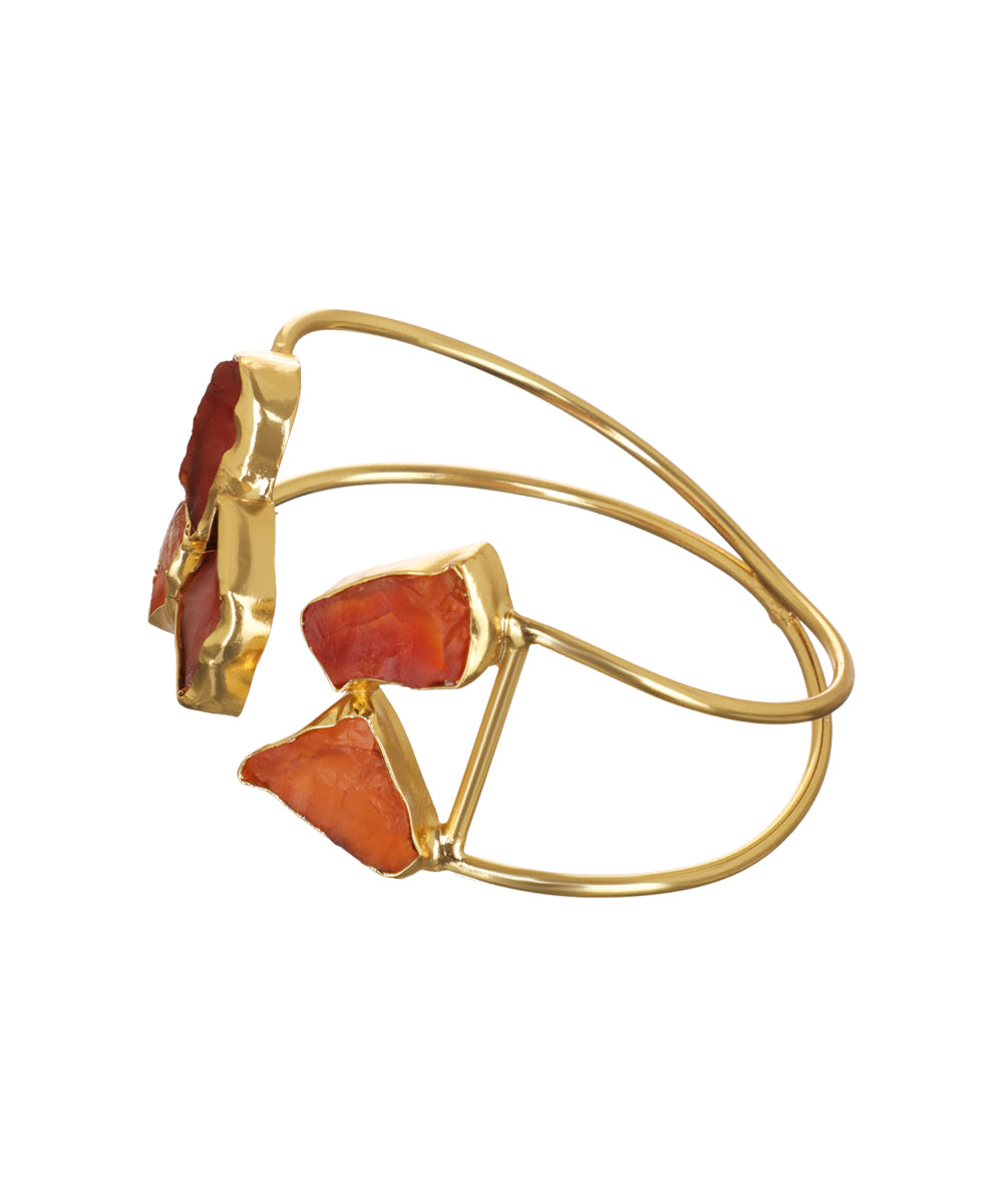 Geometric Uncut Rough Stone Open Cuff Bracelet | Stylika