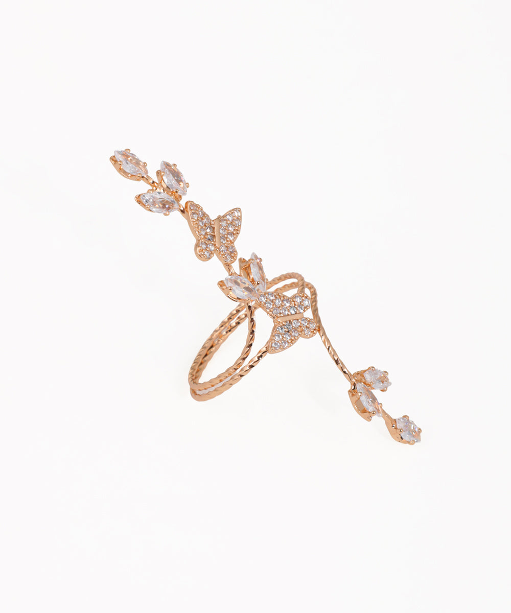 Sparkling Butterfly Vine Embellished Full-Finger Ring | Stylika