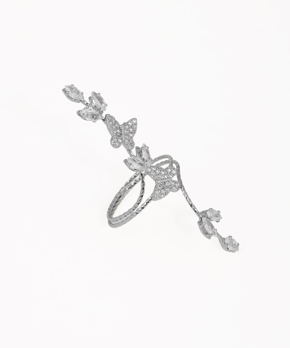 Sparkling Butterfly Vine Embellished Full-Finger Ring | Stylika