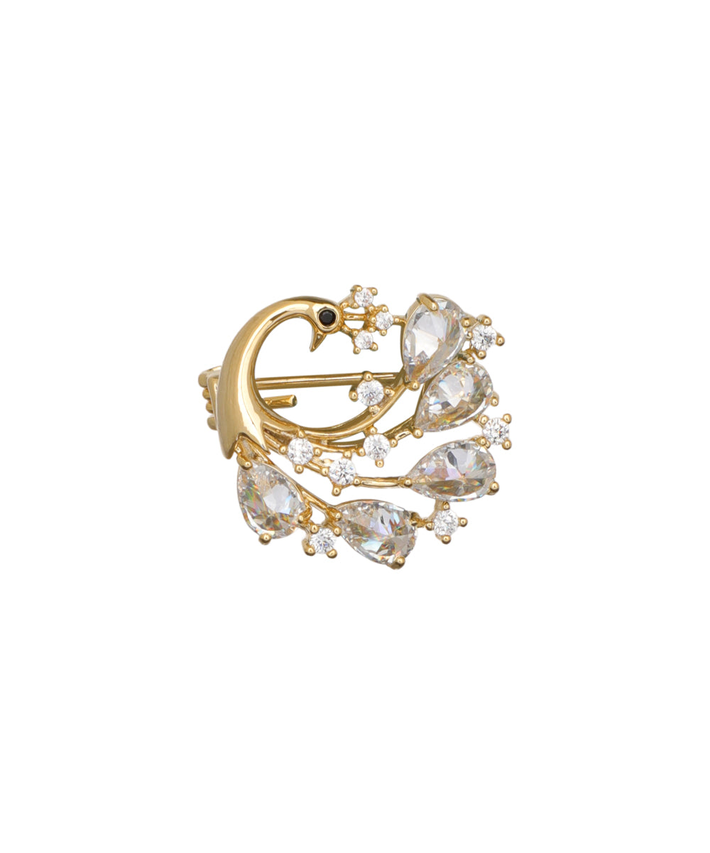 Elegant Peacock Brooch with Crystal-Style Accents | Stylika