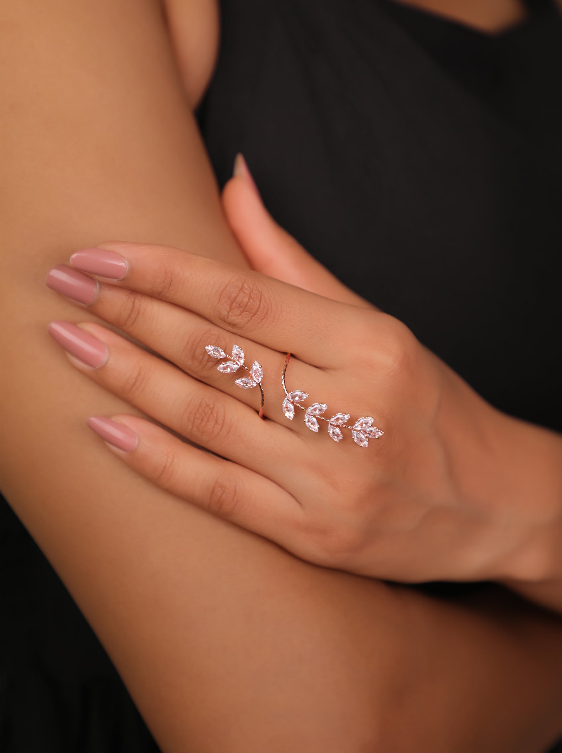 Nature-Inspired Sparkle Full Finger Adjustable Ring | Stylika