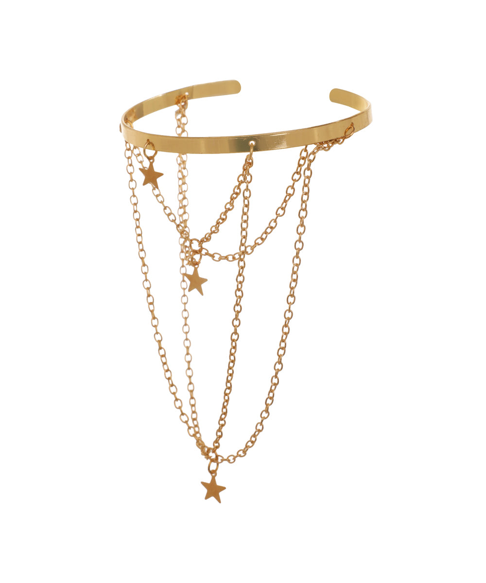 Modern Open Arm Cuff with Dainty Star Chains | Stylika