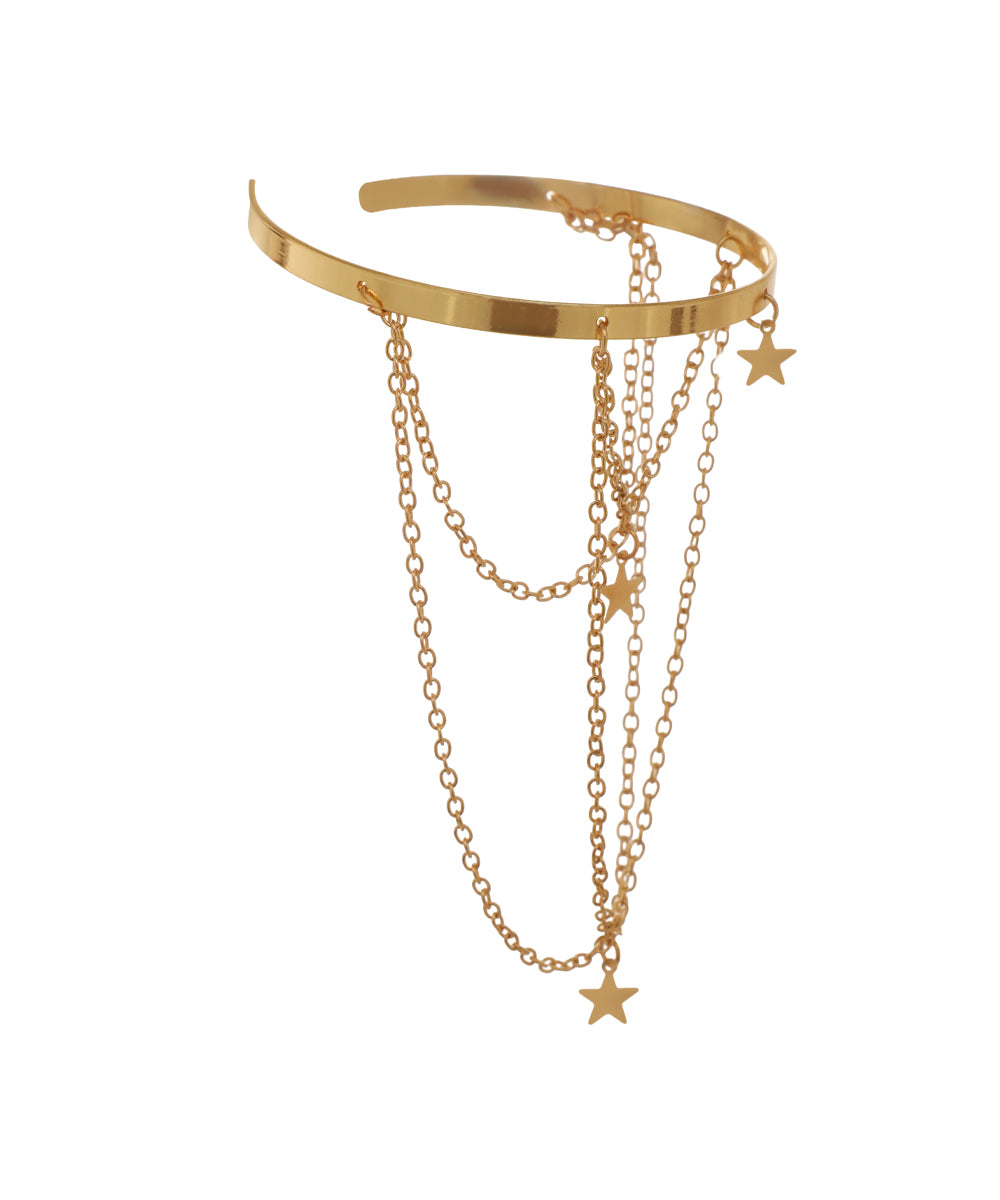Modern Open Arm Cuff with Dainty Star Chains | Stylika