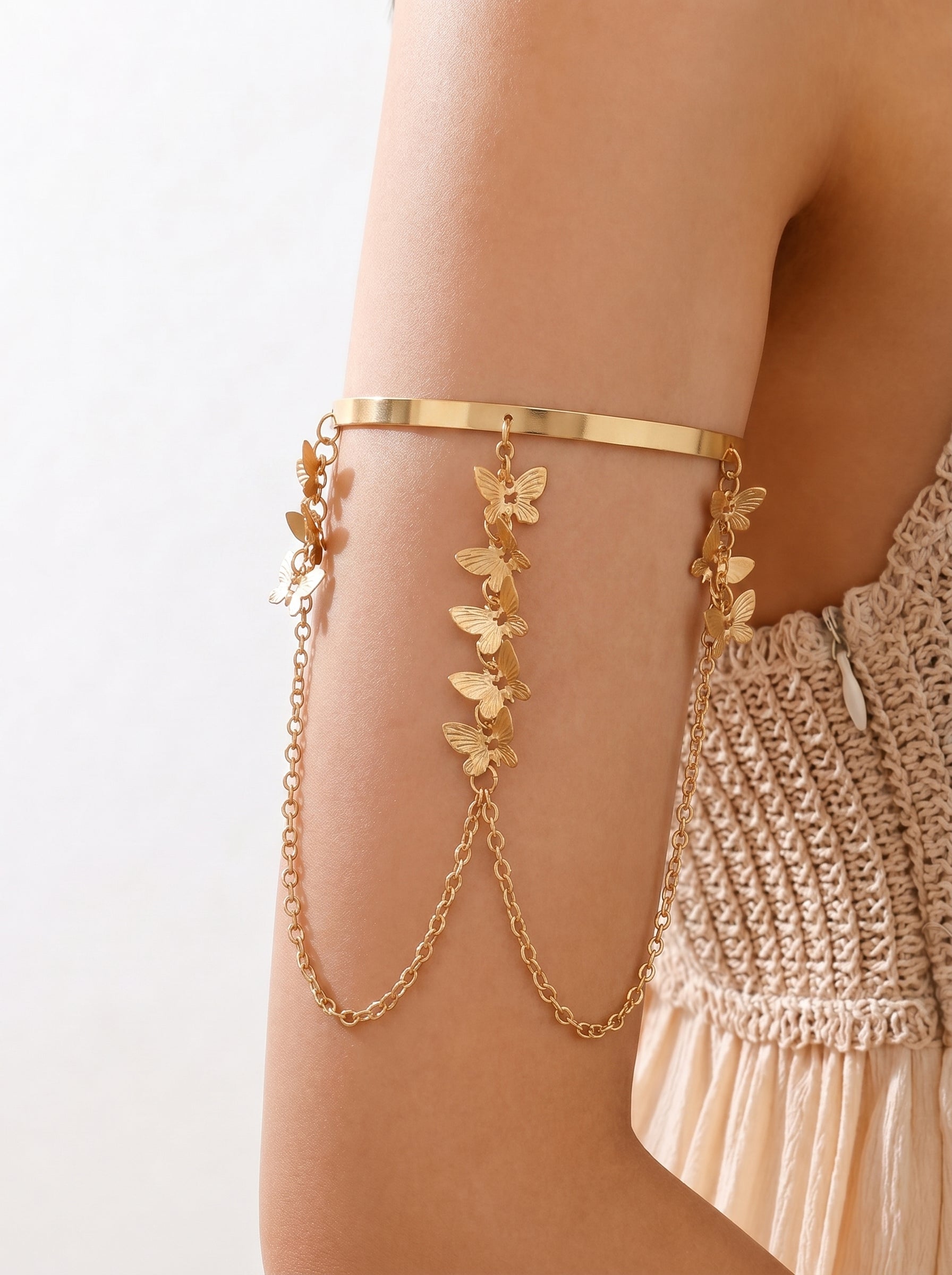 Sculpted Butterfly Chain Draped Arm Cuff Design | Stylika