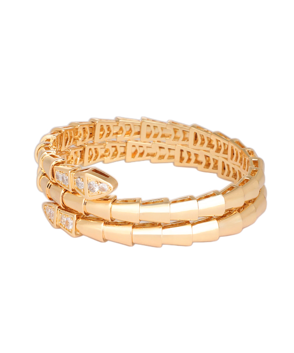 Double Coil Crystal-Tip Snake Bangle Bracelet | Stylika