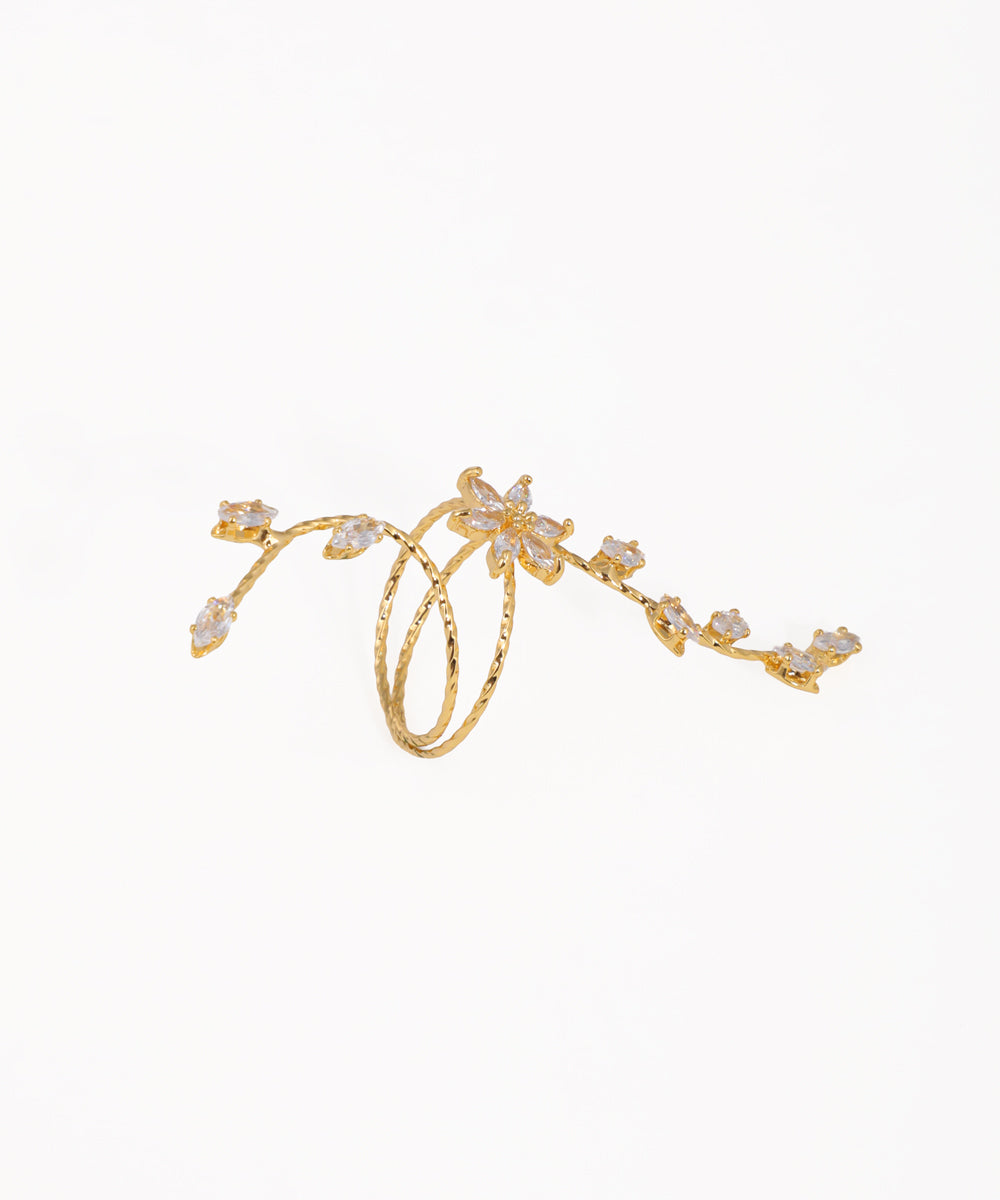 Elongated Sparkle Floral Vine Wrap Statement Ring | Stylika