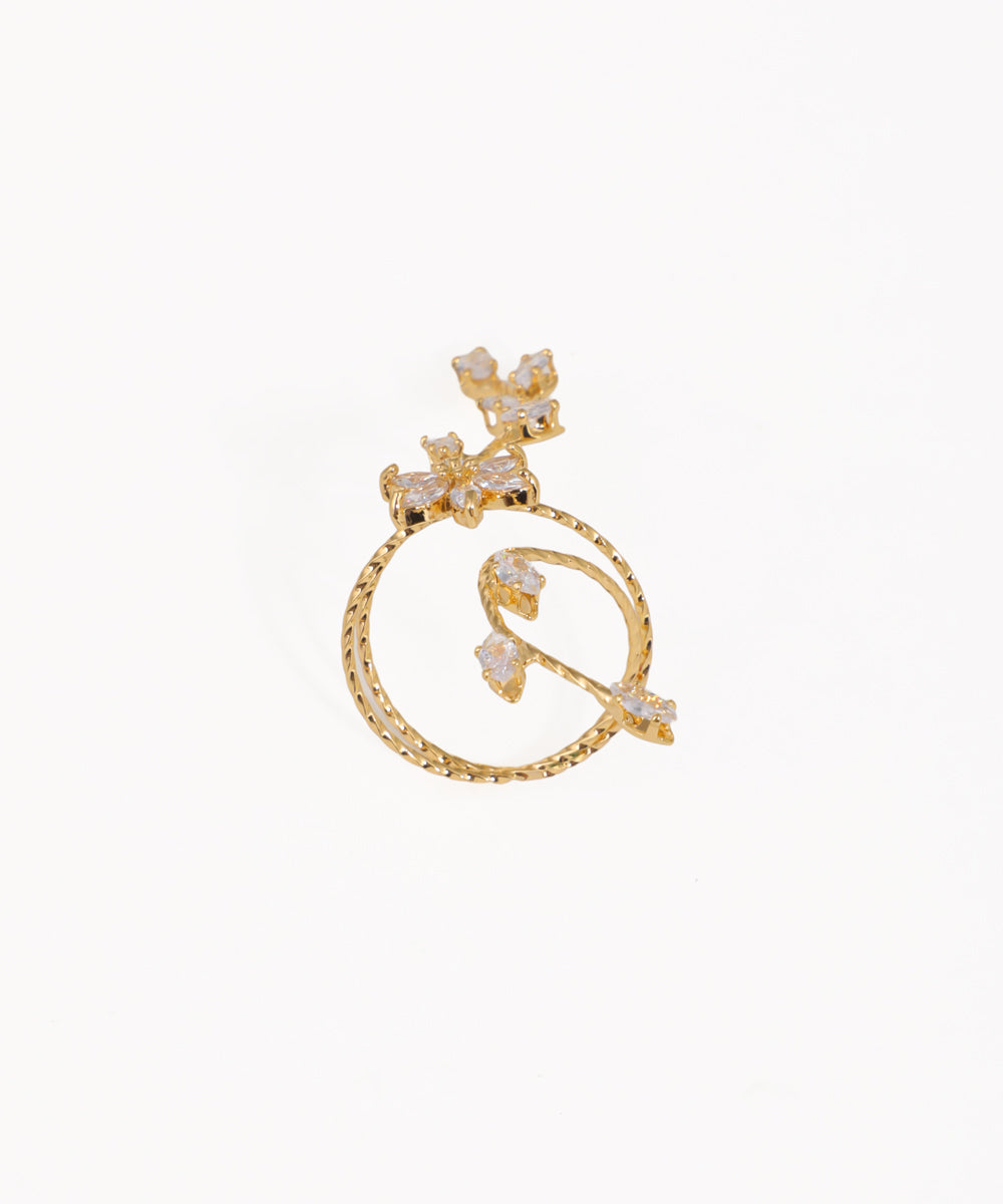 Elongated Sparkle Floral Vine Wrap Statement Ring | Stylika