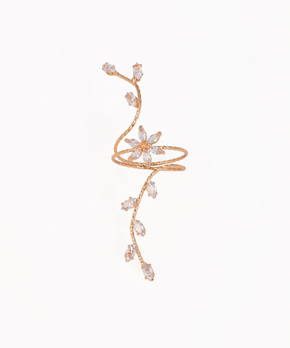 Elongated Sparkle Floral Vine Wrap Statement Ring | Stylika