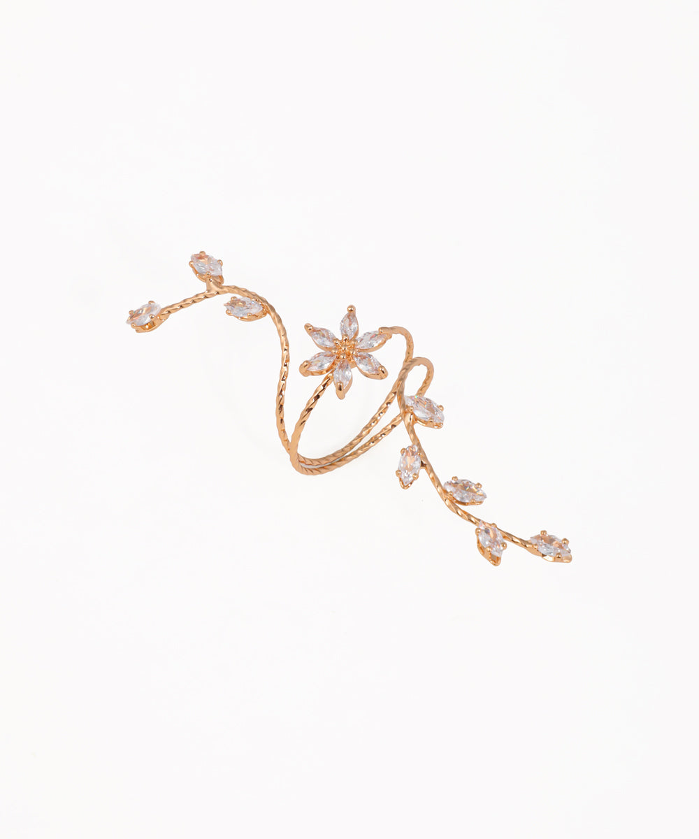 Elongated Sparkle Floral Vine Wrap Statement Ring | Stylika