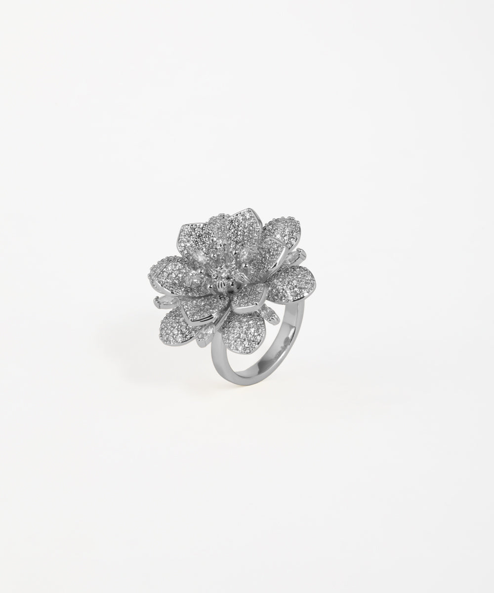 Pavé Petal Flower Statement Ring | Stylika