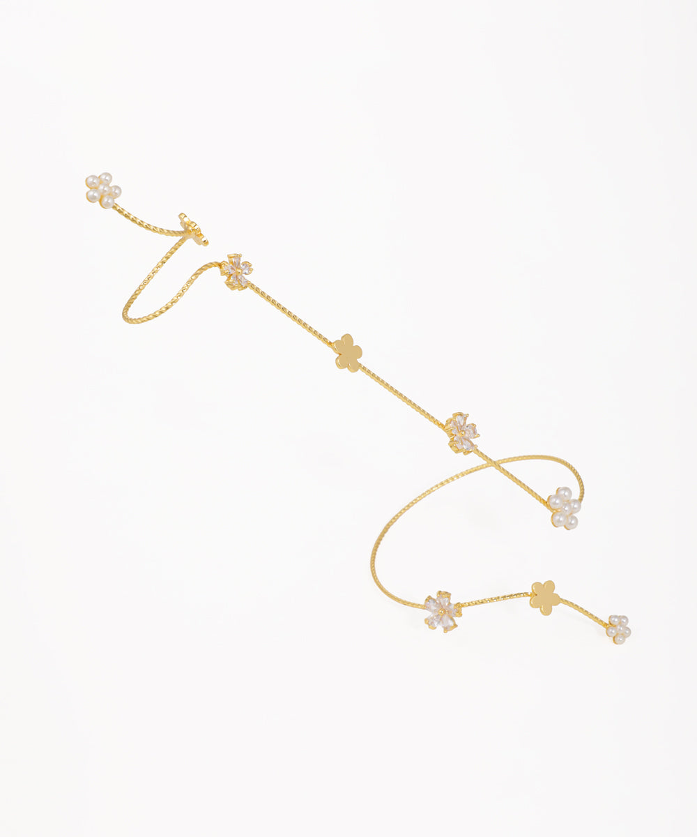 Interconnected Floral Charm Hand Cuffs for Women | Stylika