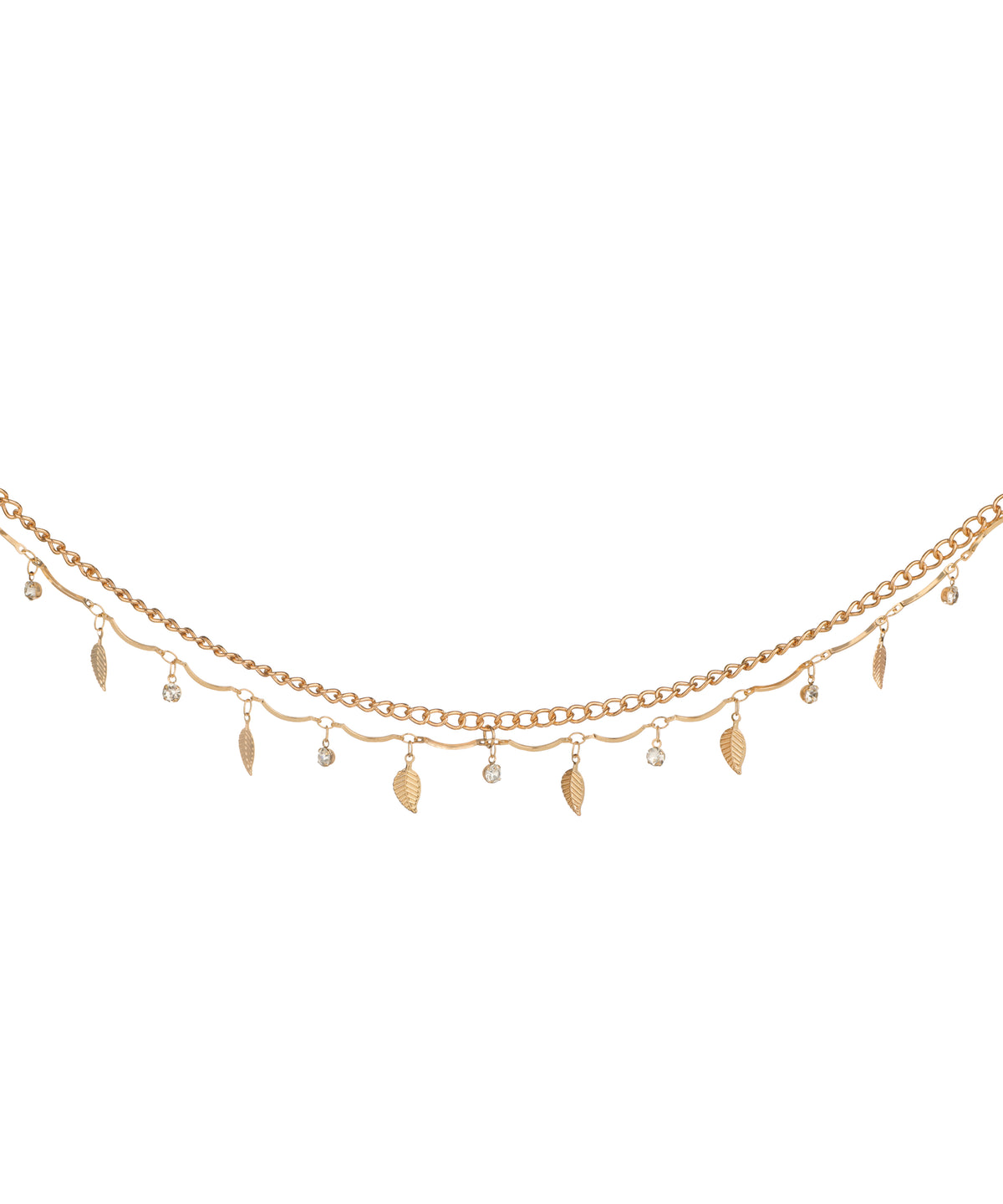 Layered Leaf and Crystal Waist Chain | Stylika