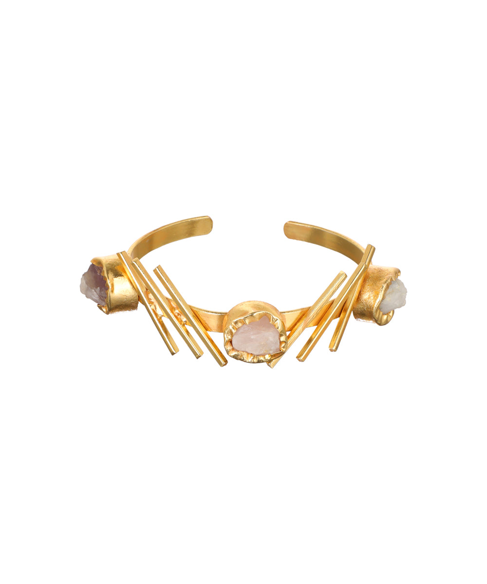 Linear Bar Uncut Rough Stone Open Cuff Bracelet | Stylika