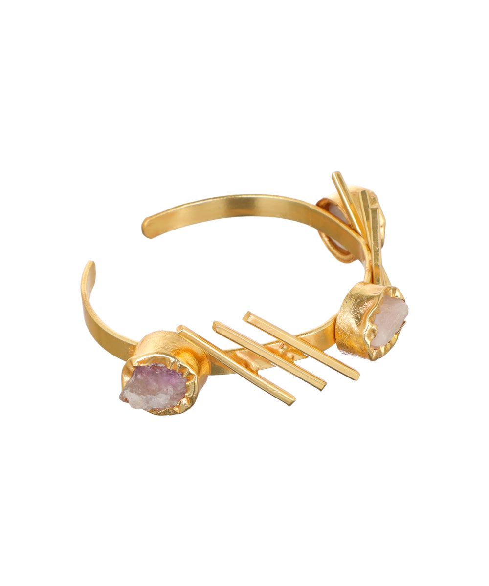 Linear Bar Uncut Rough Stone Open Cuff Bracelet | Stylika