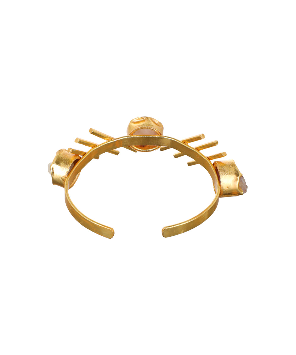 Linear Bar Uncut Rough Stone Open Cuff Bracelet | Stylika