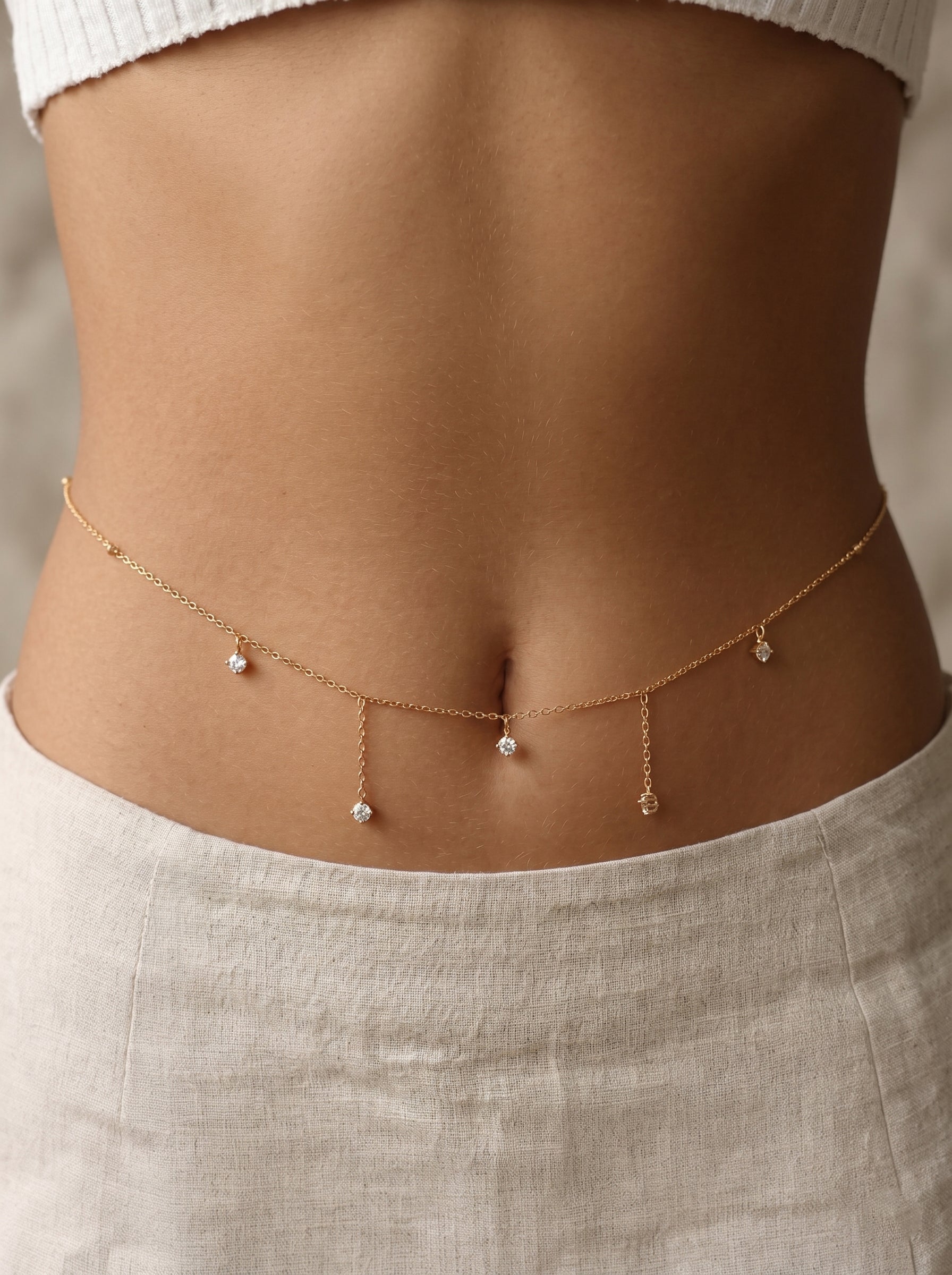 Minimalist Dainty Stone Drop Waist Chain | Stylika