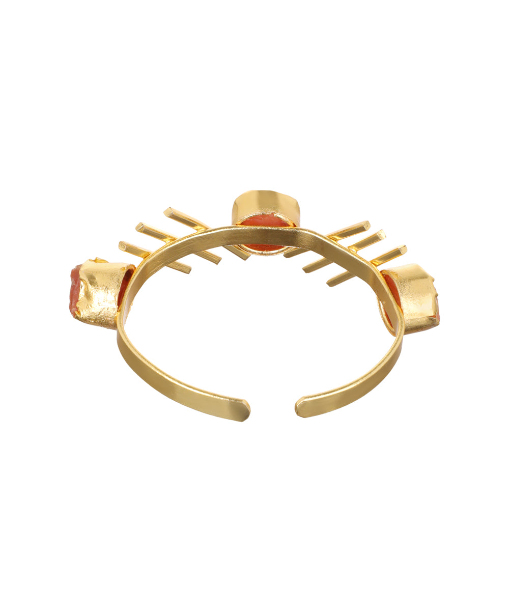 Linear Bar Uncut Rough Stone Open Cuff Bracelet | Stylika