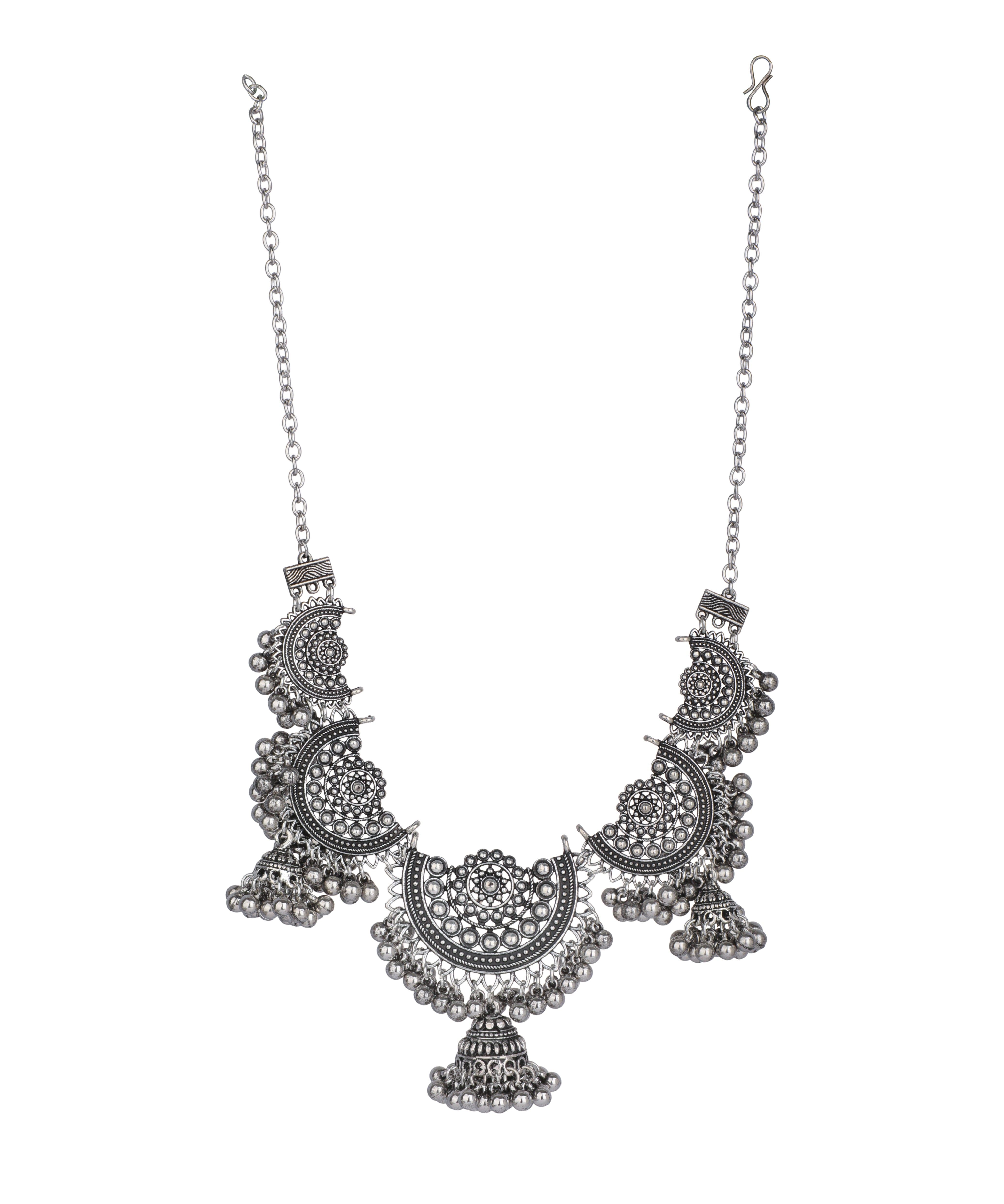 Crescent Jhumki Oxidised Necklace Set | Stylika