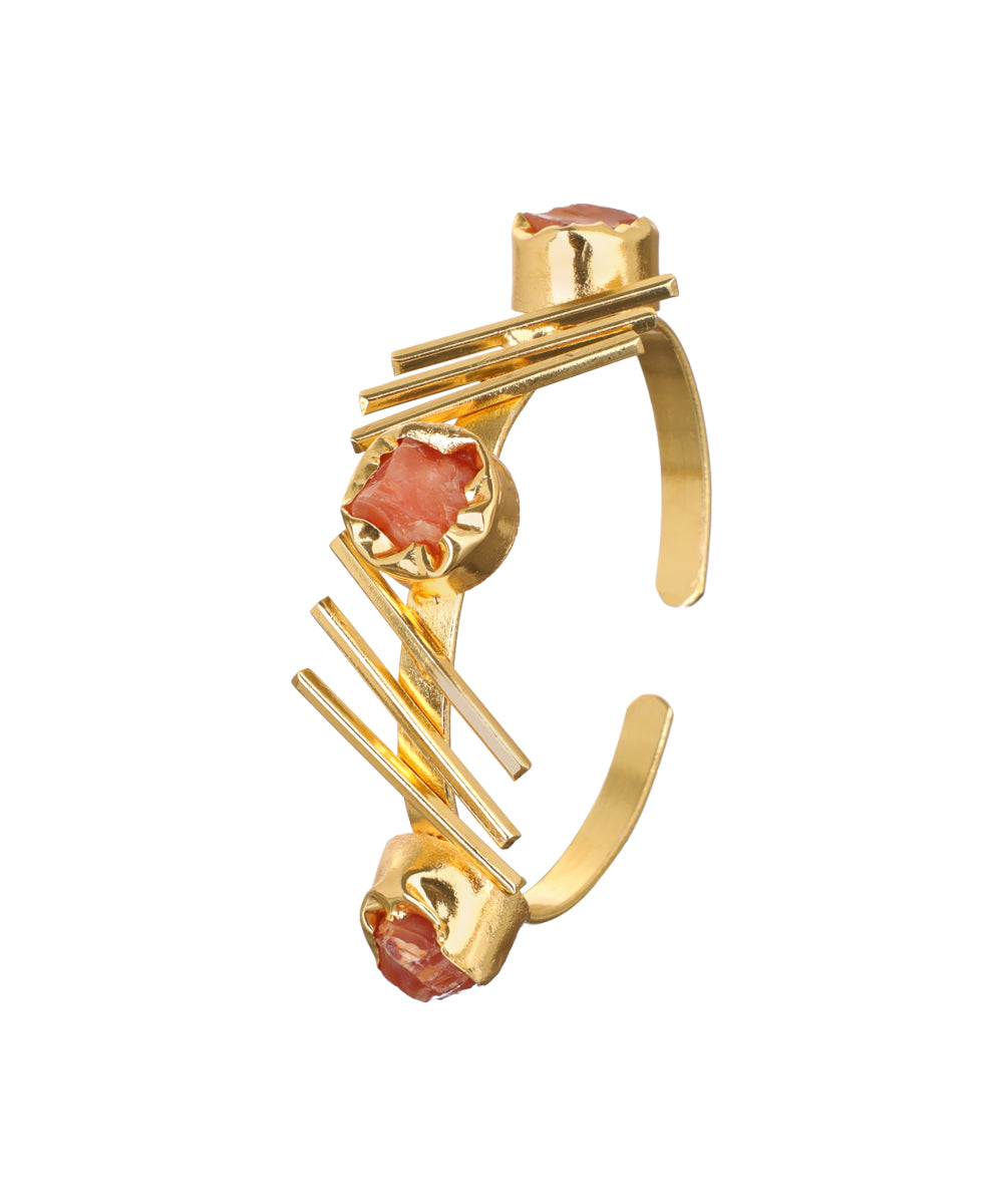 Linear Bar Uncut Rough Stone Open Cuff Bracelet | Stylika