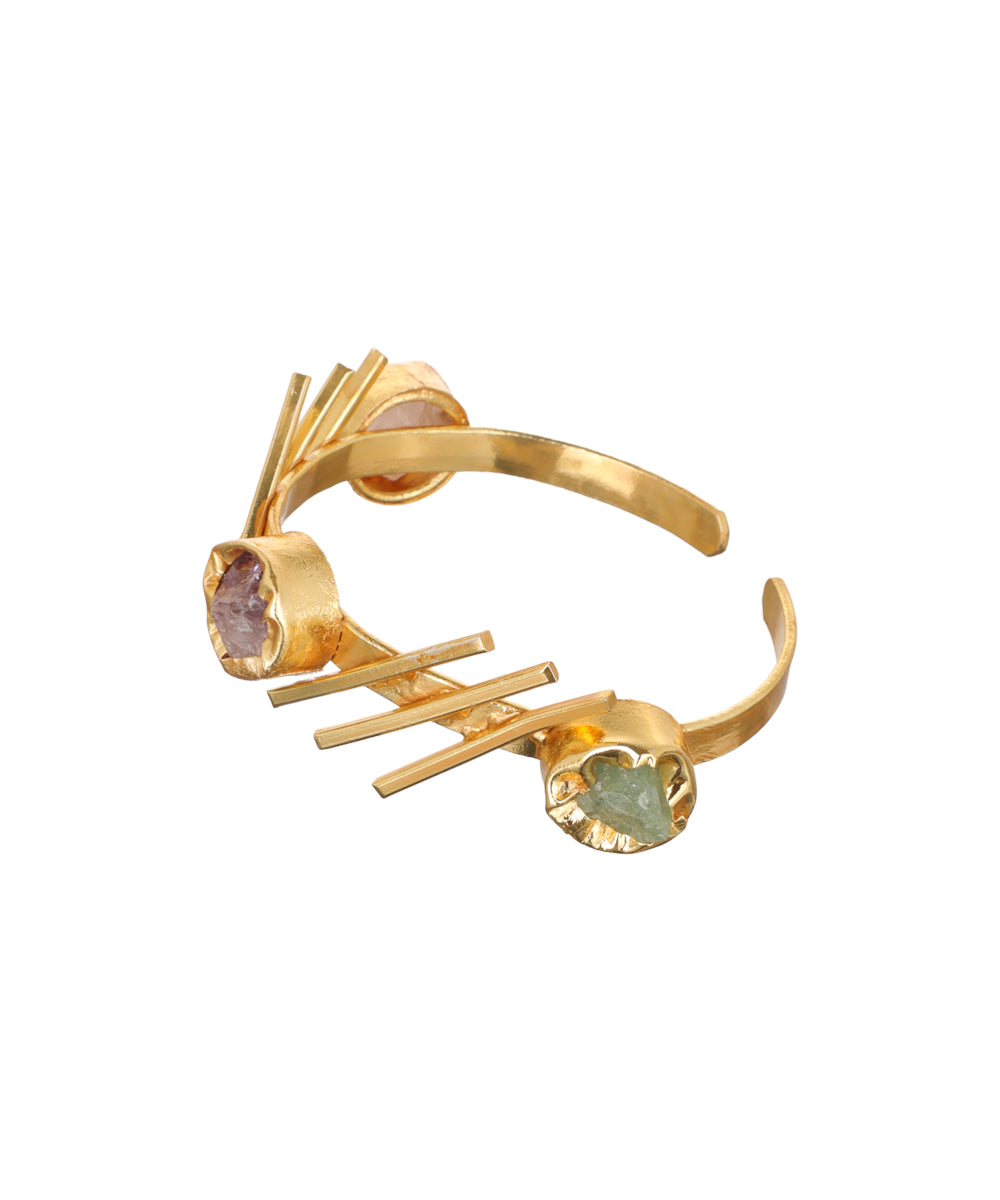 Linear Bar Uncut Rough Stone Open Cuff Bracelet | Stylika