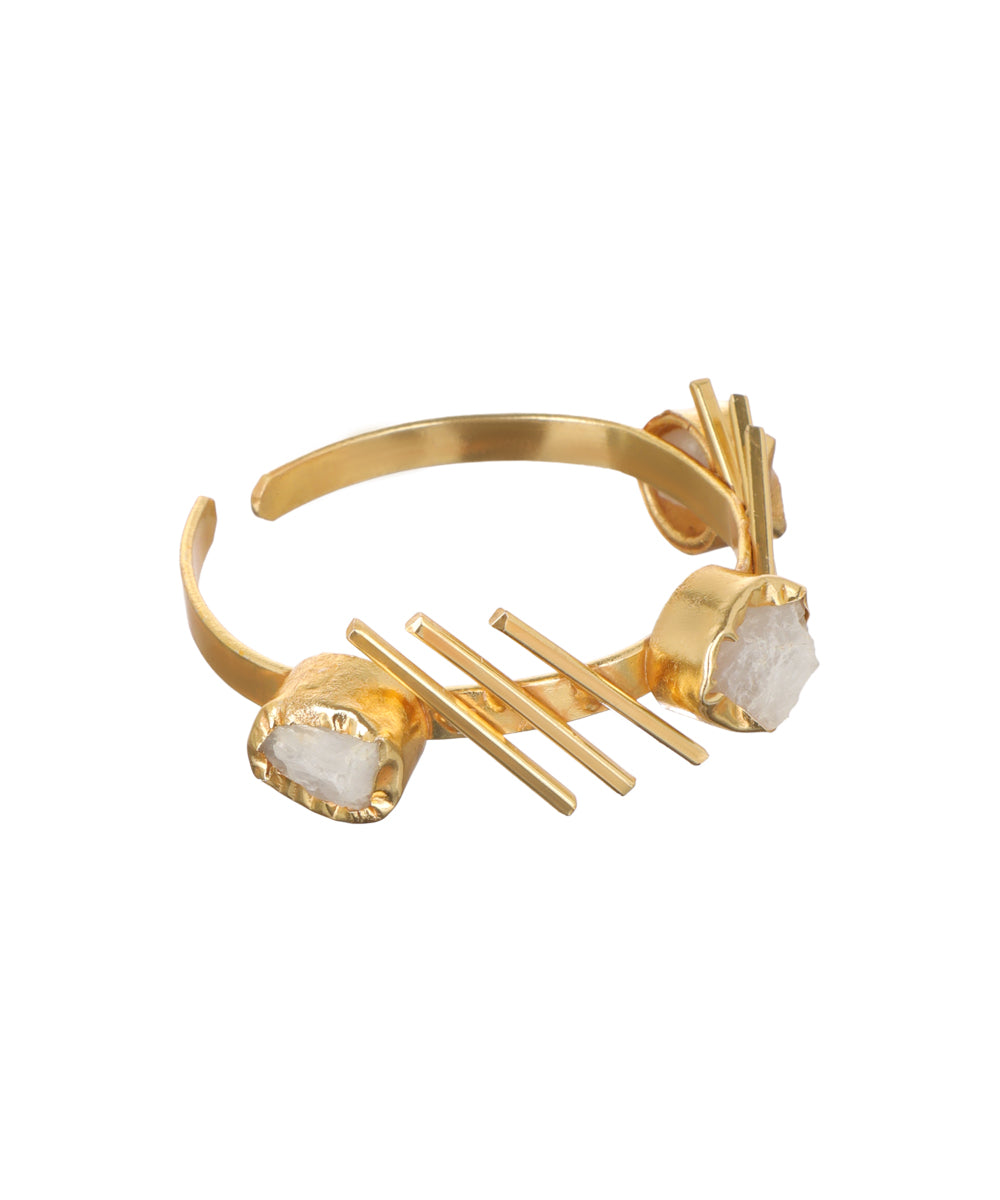 Linear Bar Uncut Rough Stone Open Cuff Bracelet | Stylika