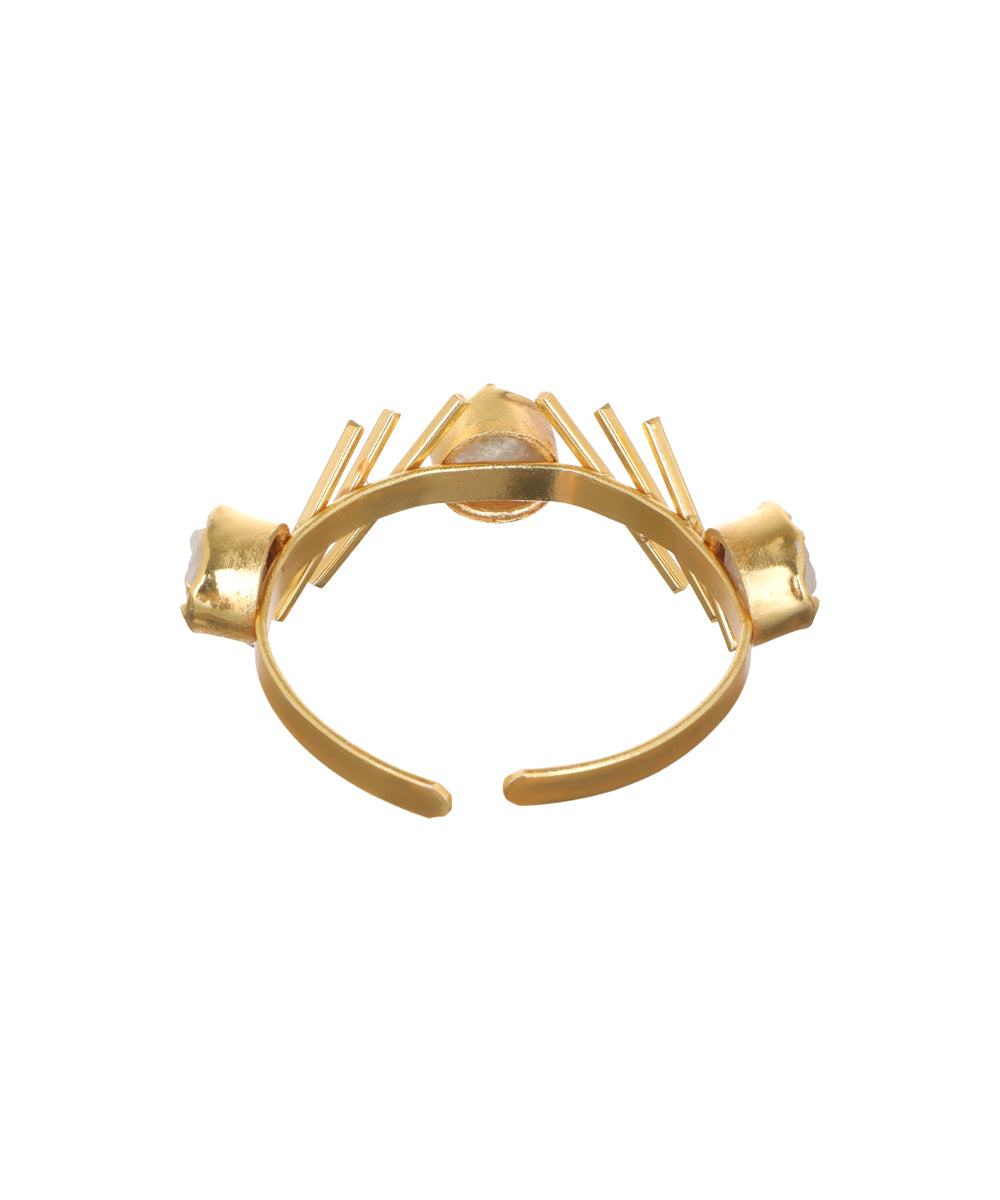 Linear Bar Uncut Rough Stone Open Cuff Bracelet | Stylika