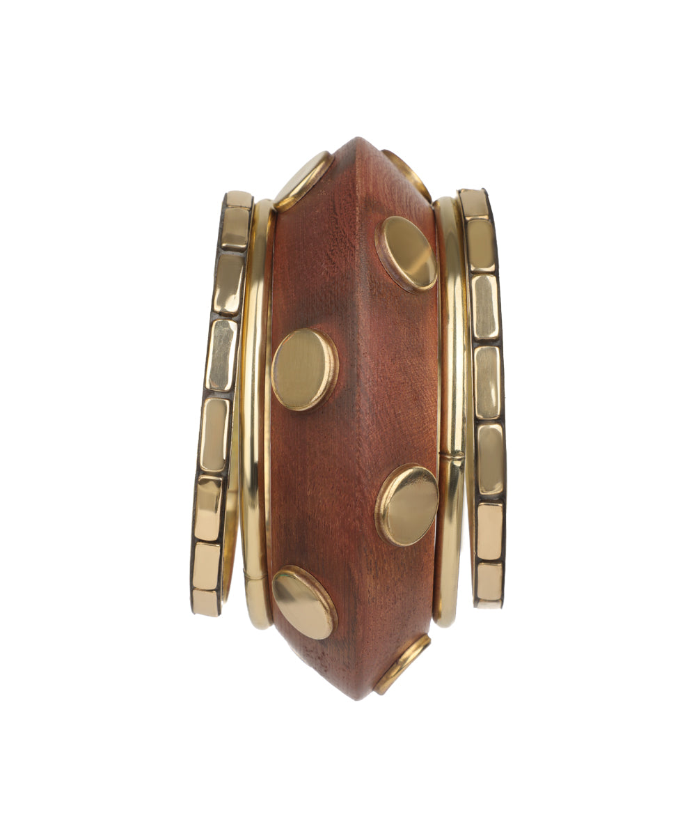 Wide Wooden Band Kada with Metallic Accents | Stylika