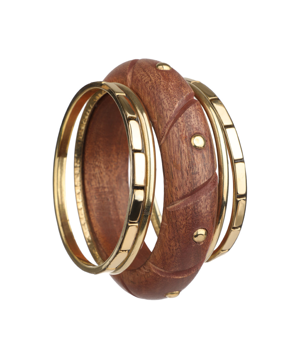 Wooden Kada with Metallic Accents Stacked Design | Stylika
