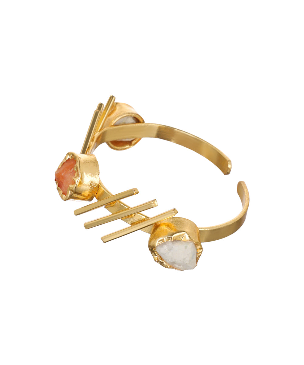 Linear Bar Uncut Rough Stone Open Cuff Bracelet | Stylika