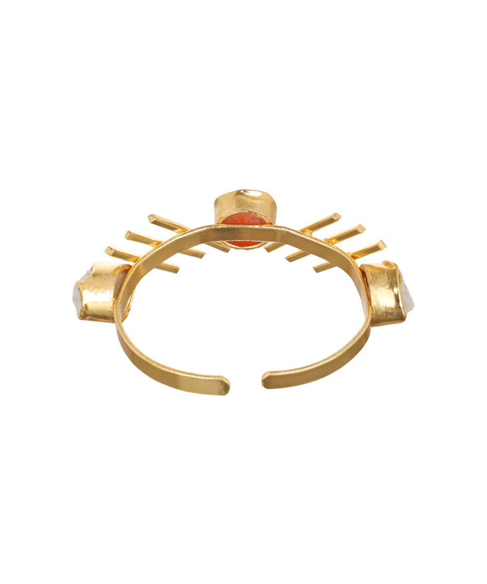 Linear Bar Uncut Rough Stone Open Cuff Bracelet | Stylika