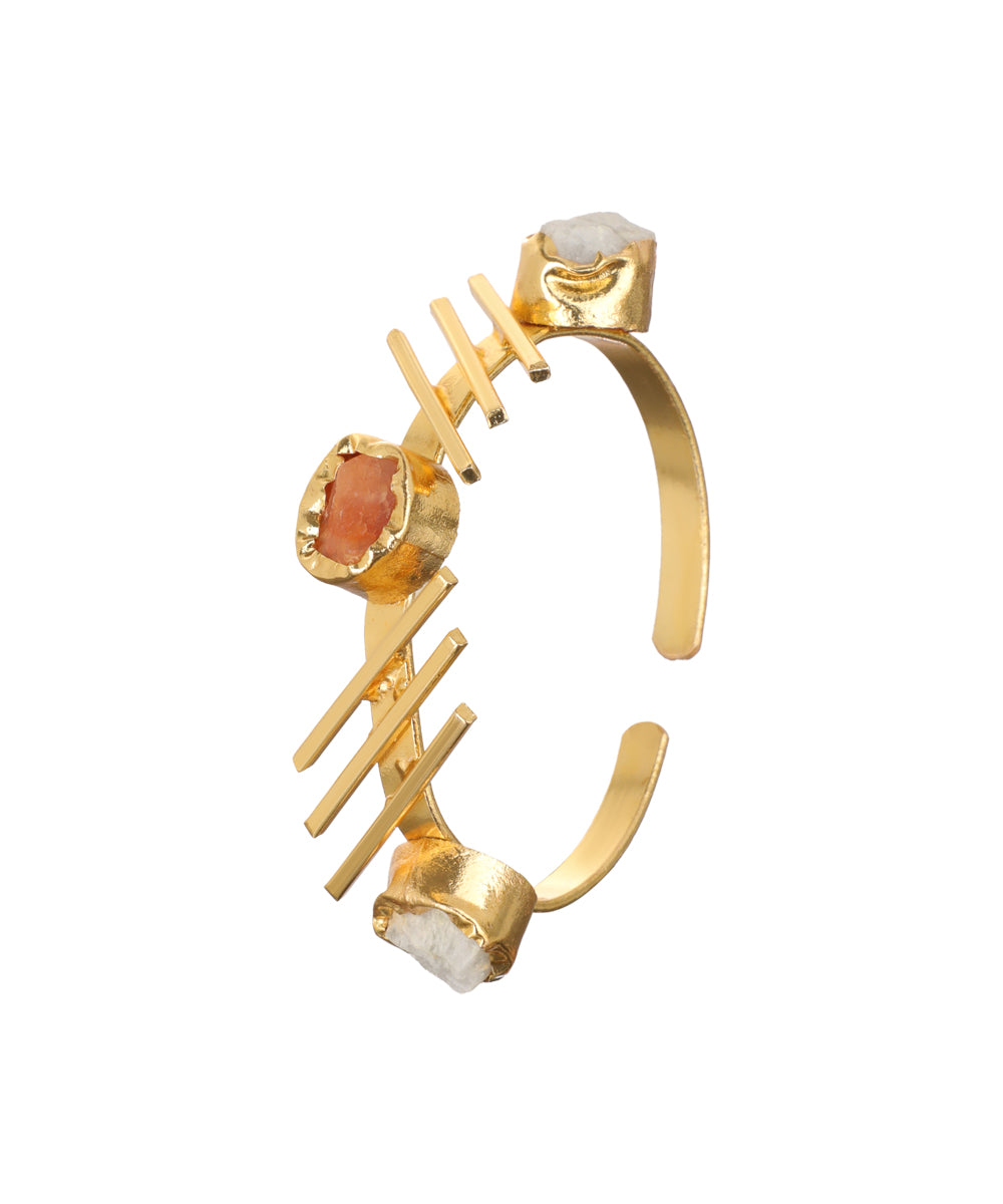 Linear Bar Uncut Rough Stone Open Cuff Bracelet | Stylika