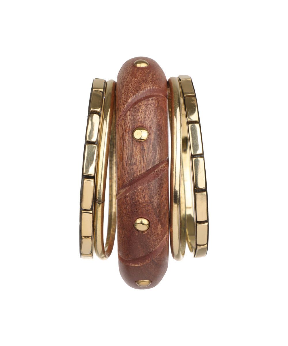 Wooden Kada with Metallic Accents Stacked Design | Stylika
