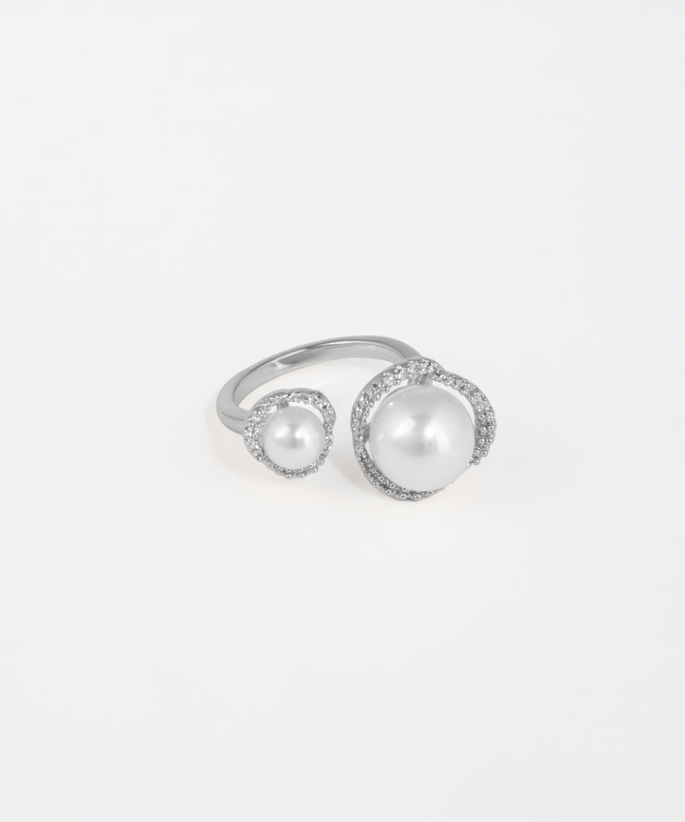 Double Pearl Halo Open Ring | Stylika