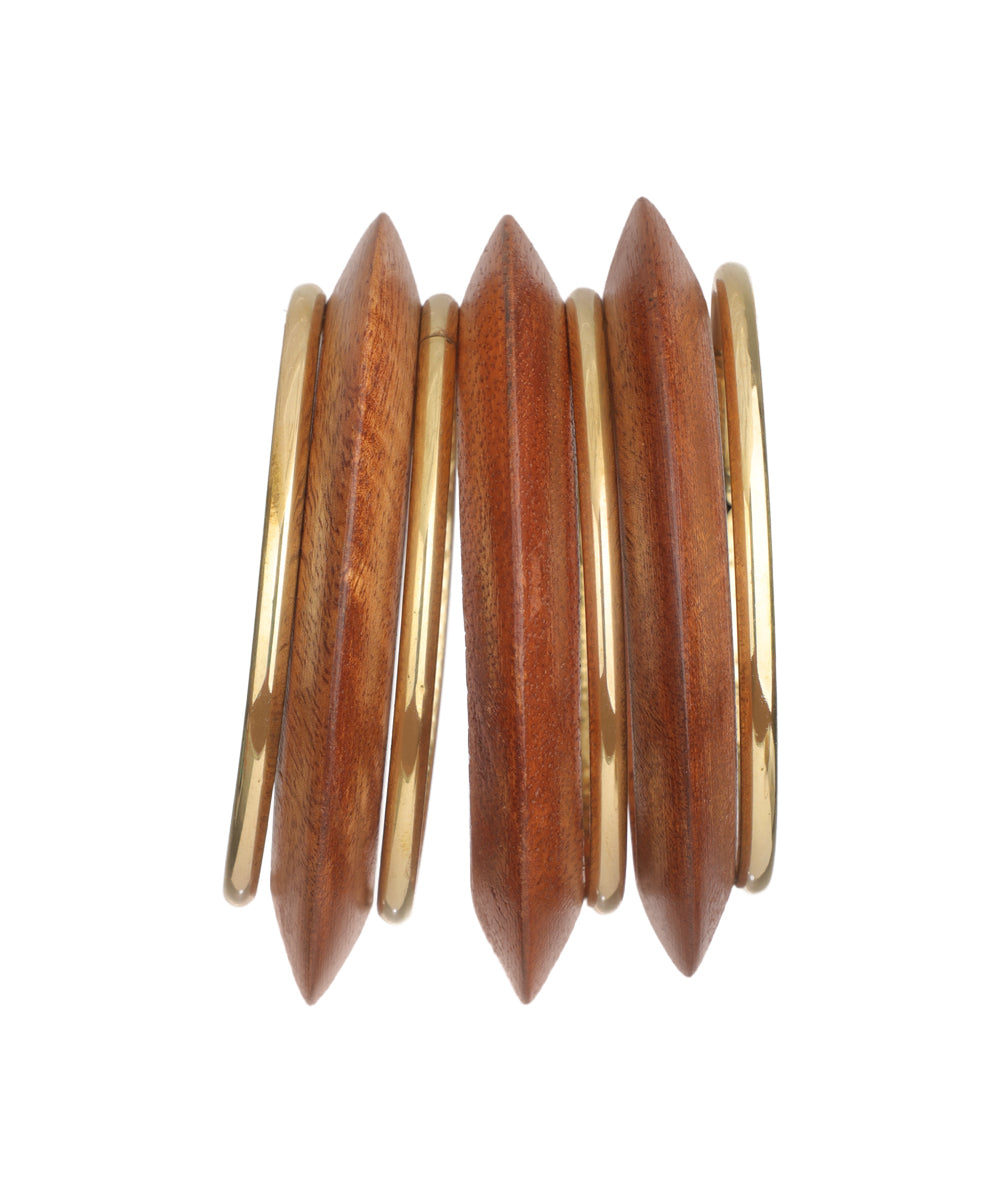 Layered Wood and Smooth Metal Kada Bracelet | Stylika